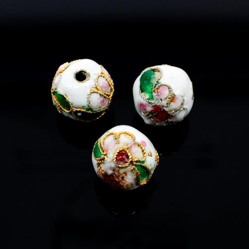 Cloisonne 10mm Round Bead   White 1pc for jewellery making