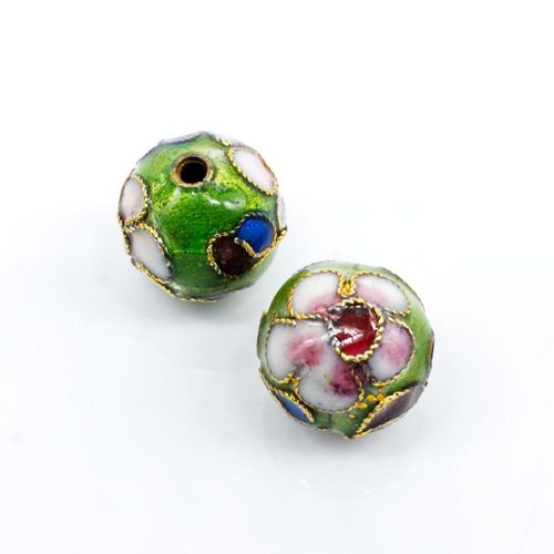 Cloisonne 12mm Round Bead   Lime Green 1pc for jewellery making