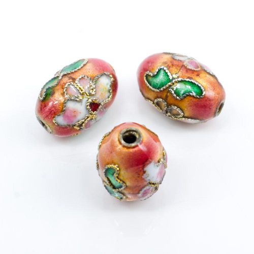 Cloisonne 14mm Oval Bead   Pink 1pc for jewellery making