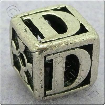 Tibetan Silver Letter Cube Bead - D