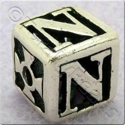 Tibetan Silver Letter Cube Bead - N