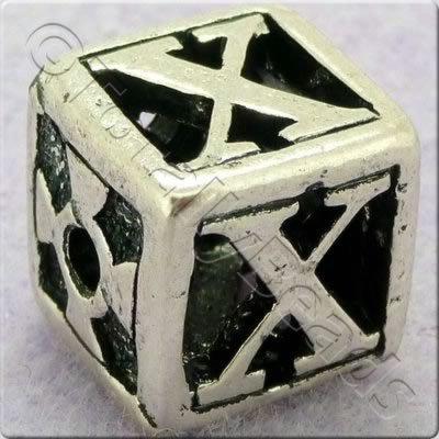 Tibetan Silver Letter Cube Bead - X