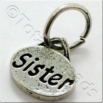 Tibetan Silver Message Tag/Charm - Sister 5pcs