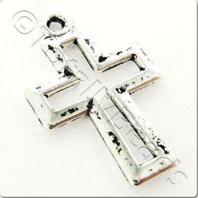 Tibetan Silver Charm - Small Cross - Antique Silver