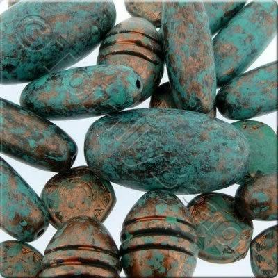 Acrylic Mix - Antique Marble Beads Green & Red Copper