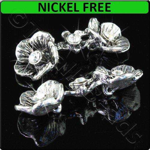 Antique Silver Metal Spacer Bar 2 Holes Crystal Flowers 36x15mm 5pcs