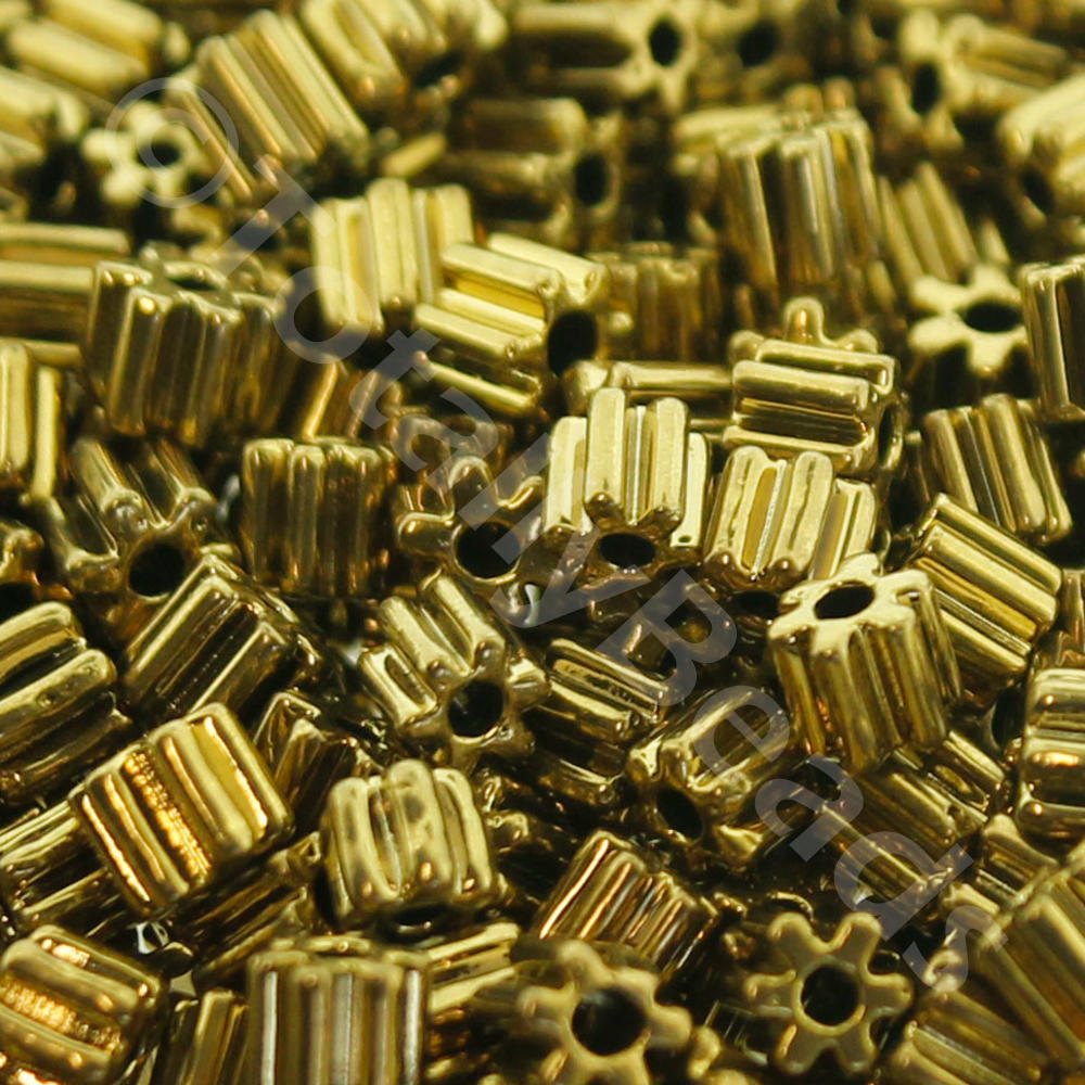 Glass 3mm Cog Tube Beads 10g - Gold