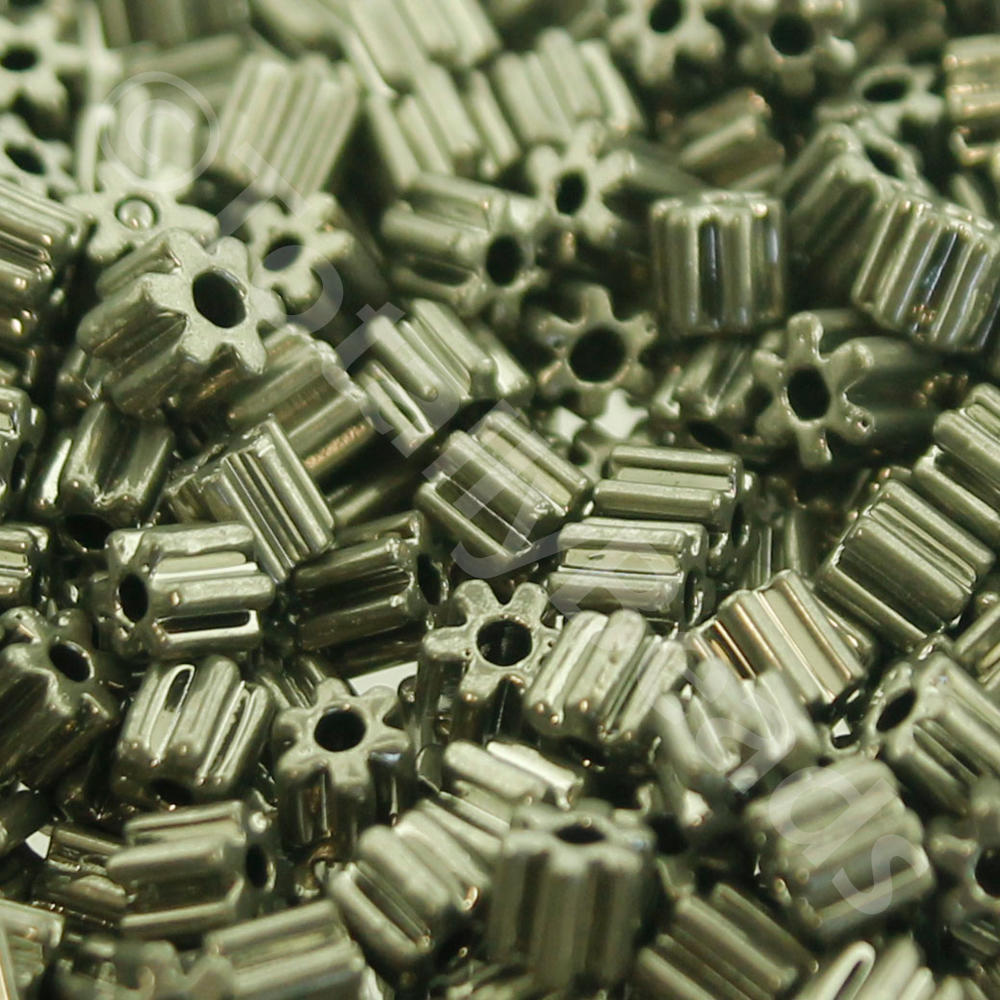 Glass 3mm Cog Tube Beads 10g - Hematite