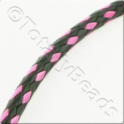 Plaited Wax Cord 2mm - Black and Pink