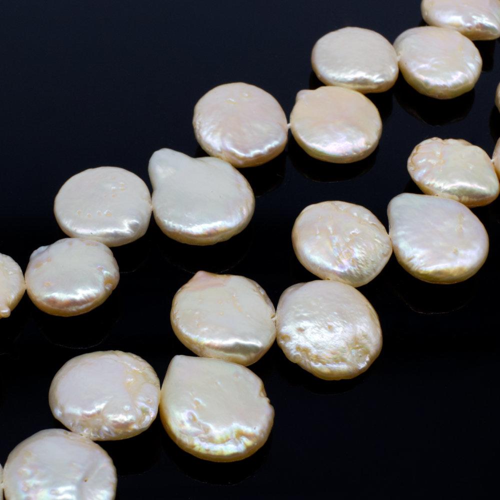 Freshwater Pearls 13x15mm Coin Drop Peach   7" String for jewellery making