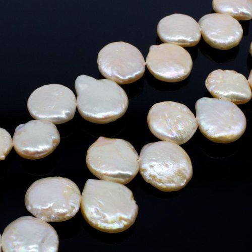 Freshwater Pearls 13x15mm Coin Drop Peach   7" String for jewellery making