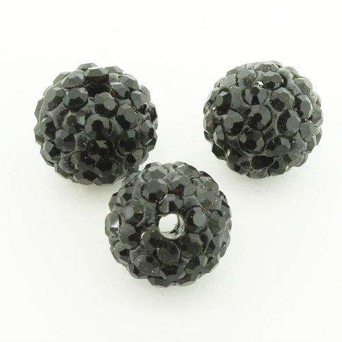 Shamballa Bead 10mm Round - Jet Black 1pc
