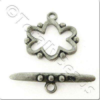 Metal Toggle - 15x20mm Flower Dull Antique Silver