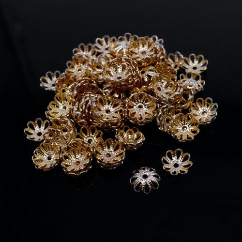 Iron Beadcap 8mm 8 Petal Filigree   Champagne 100pcs for jewellery making