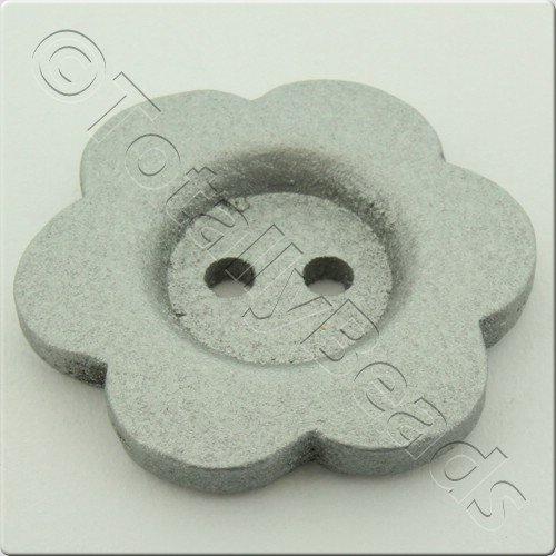 Wooden Flower Button 27mm - Silver
