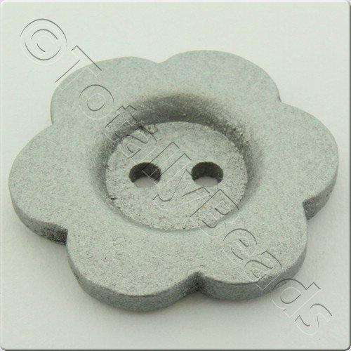 Wooden Flower Button 27mm - Silver