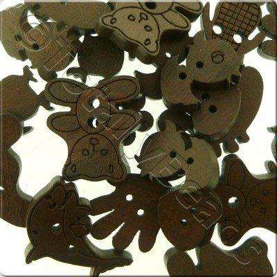 Wooden Button Mixed Shapes - Dark Brown