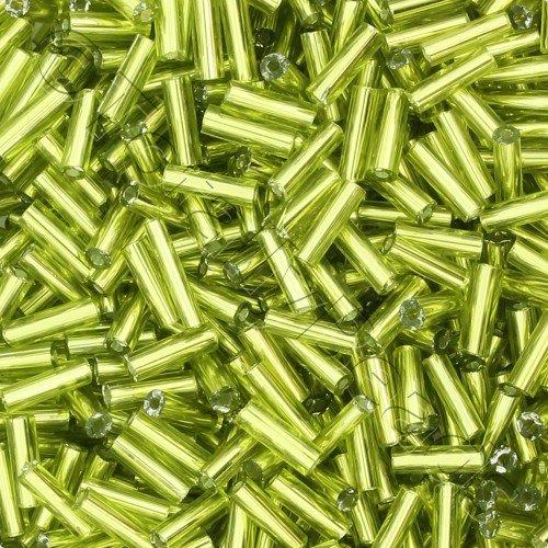 Bugle Beads 6mm - Silver Lined Lime Green 100g