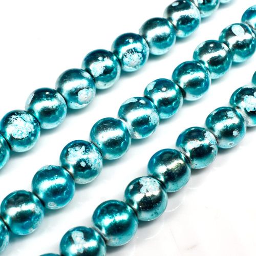Metallic Splatter 8mm Round Beads - Aqua