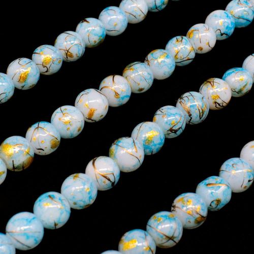 Oriental Splash Round Glass Beads 6mm   Aqua for jewellery making