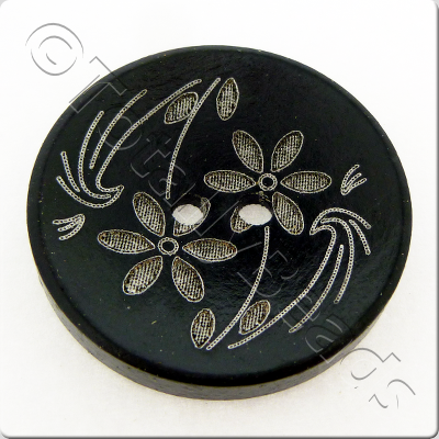 Printed Black Wooden Button - 6pcs style 4