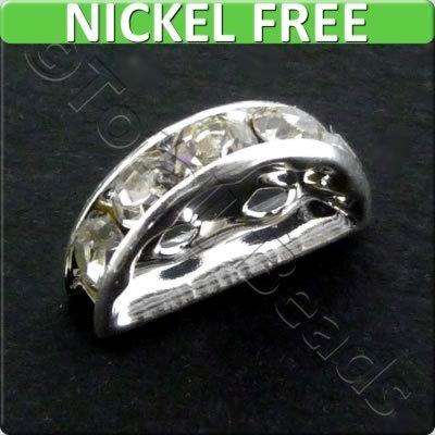 Crystal Diamante Spacer - Half Moon 2 Hole 13mm - Silver 6pcs