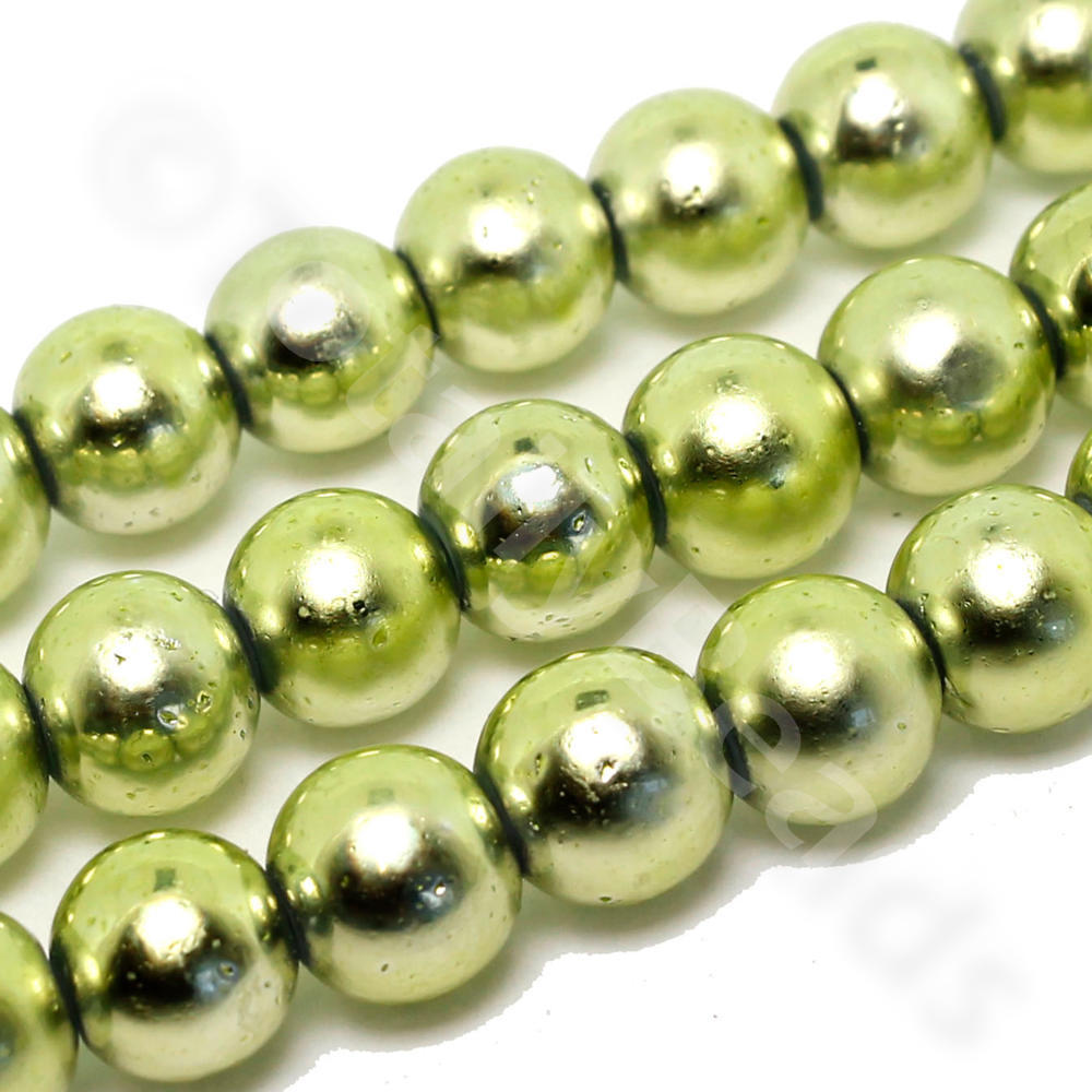 Metallic Glass Beads Round 8mm - Lime Green