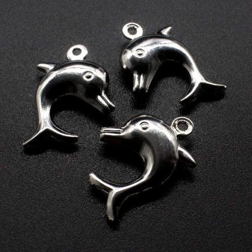 Rhodium Metal Charm Dolphin 21mm 8pcs for jewellery making