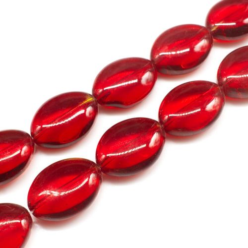 Glass Beads 20mm Flat Oval   Red 14" String for jewellery making