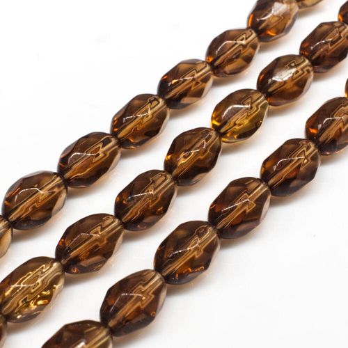 Glass Beads 11mm Facet Rice   Brown 14" String for jewellery making