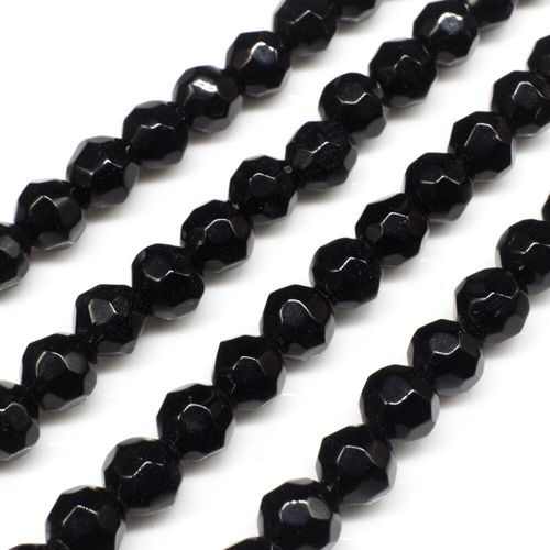 Glass Beads 6mm Facet Round   Black 14" String for jewellery making