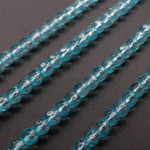 Glass Beads 4mm Facet Round   Aqua 14" String for jewellery making