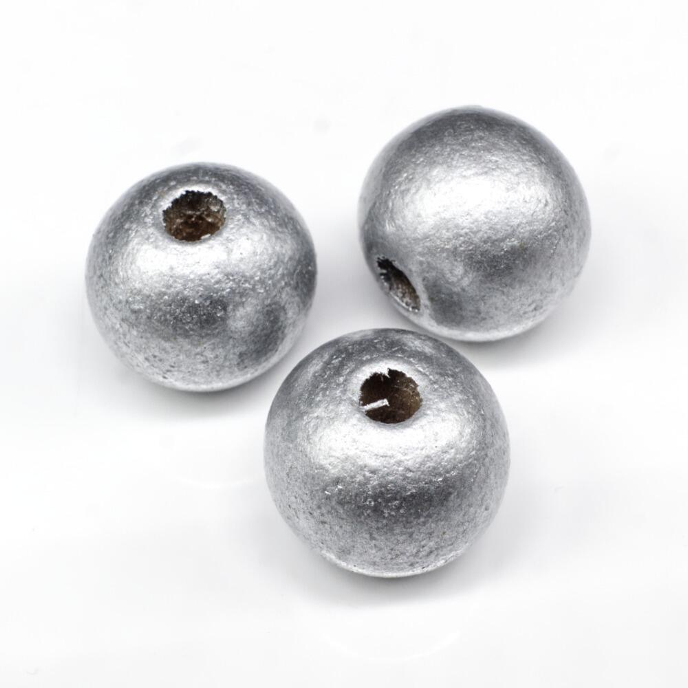 Wooden Bead Round 20mm Silver 8pcs Craft, hobby jewellery
