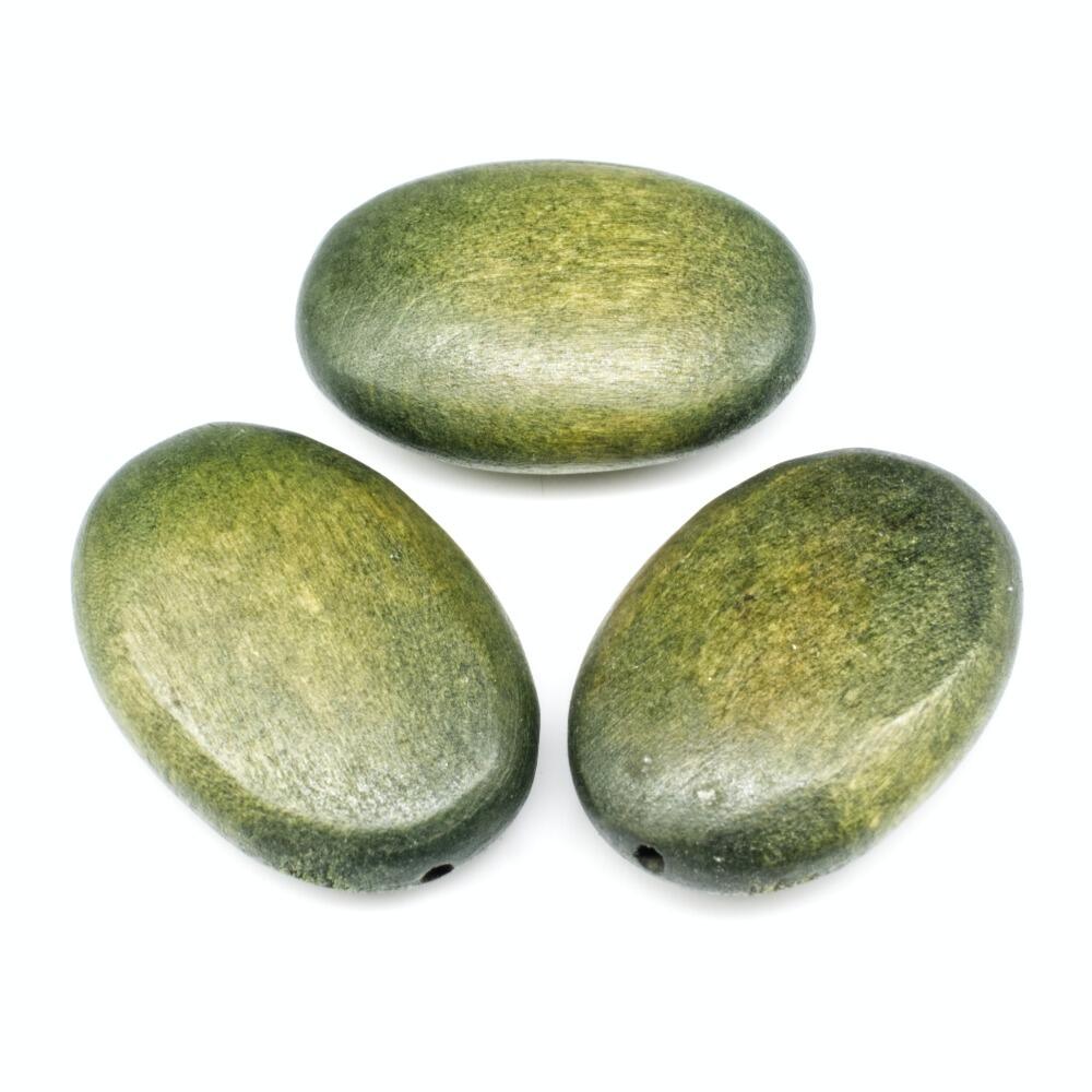 Wooden Bead   Flat Oval 30mm Green 6pc 6 Pieces for jewellery making