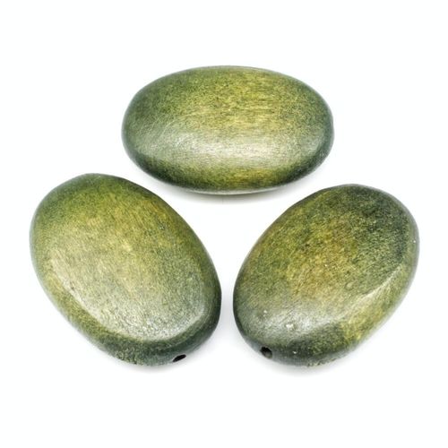 Wooden Bead   Flat Oval 30mm Green 6pc 6 Pieces for jewellery making