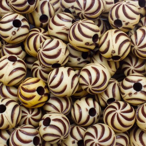 Acrylic Imatation Bone Round Beads 11mm 30pcs   Cream Swirls for jewellery making