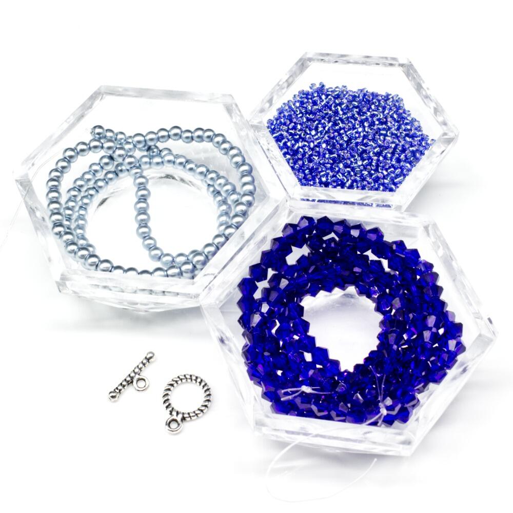 Crystal Flower Bracelet Makes 2 blue bracelet making kit — DIY set with beads and instructions for creating handmade jewelry
