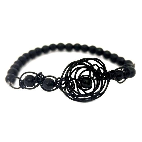 Expanding Wire Bracelets black obsidian bracelet making kit — DIY set with beads and instructions for creating handmade jewelry