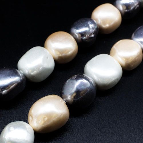 Sea Shell Pearl Beads 10 15mm Nuggets Cream Grey for jewellery making