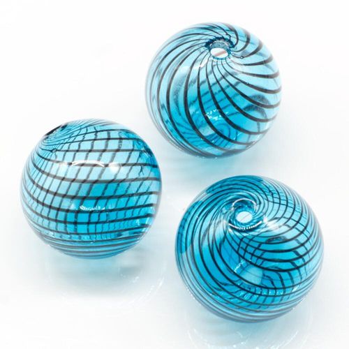 Hollow Glass Bead Round 20mm   Turquoise/Black for jewellery making