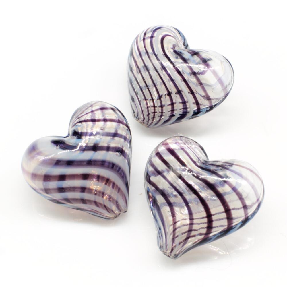 Hollow Glass Bead Heart 20mm   Clear/Black/Blue for jewellery making