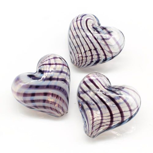 Hollow Glass Bead Heart 20mm   Clear/Black/Blue for jewellery making