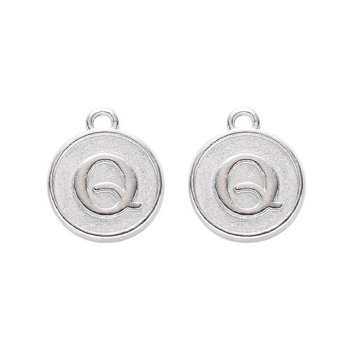 Disc Letter Charm Rhodium 12mm   Q for jewellery making