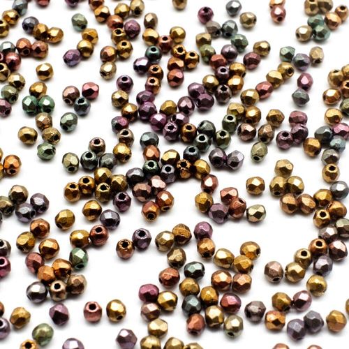 2mm Czech glass fire polished faceted beads matte metallic bronze iris — pack of 100, high-quality faceted beads perfect for jewelry maki…