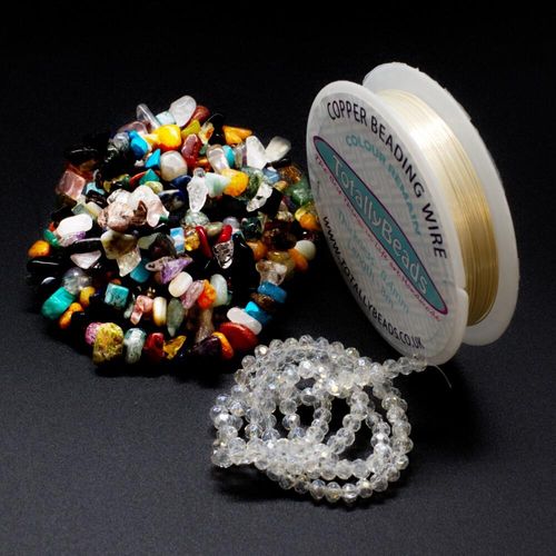Gemstone Chips Mixed Stones Wire Bracelet bracelet making kit — DIY set with beads and instructions for creating handmade jewelry