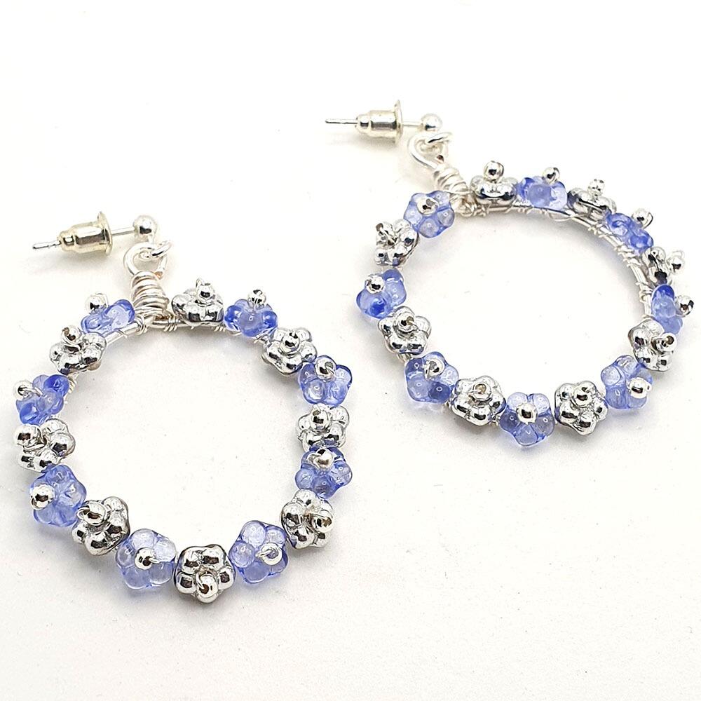 Delphine Flower Earrings 4 Pairs silver & lavender earring making kit — DIY set with beads and instructions for creating handmade jewelry