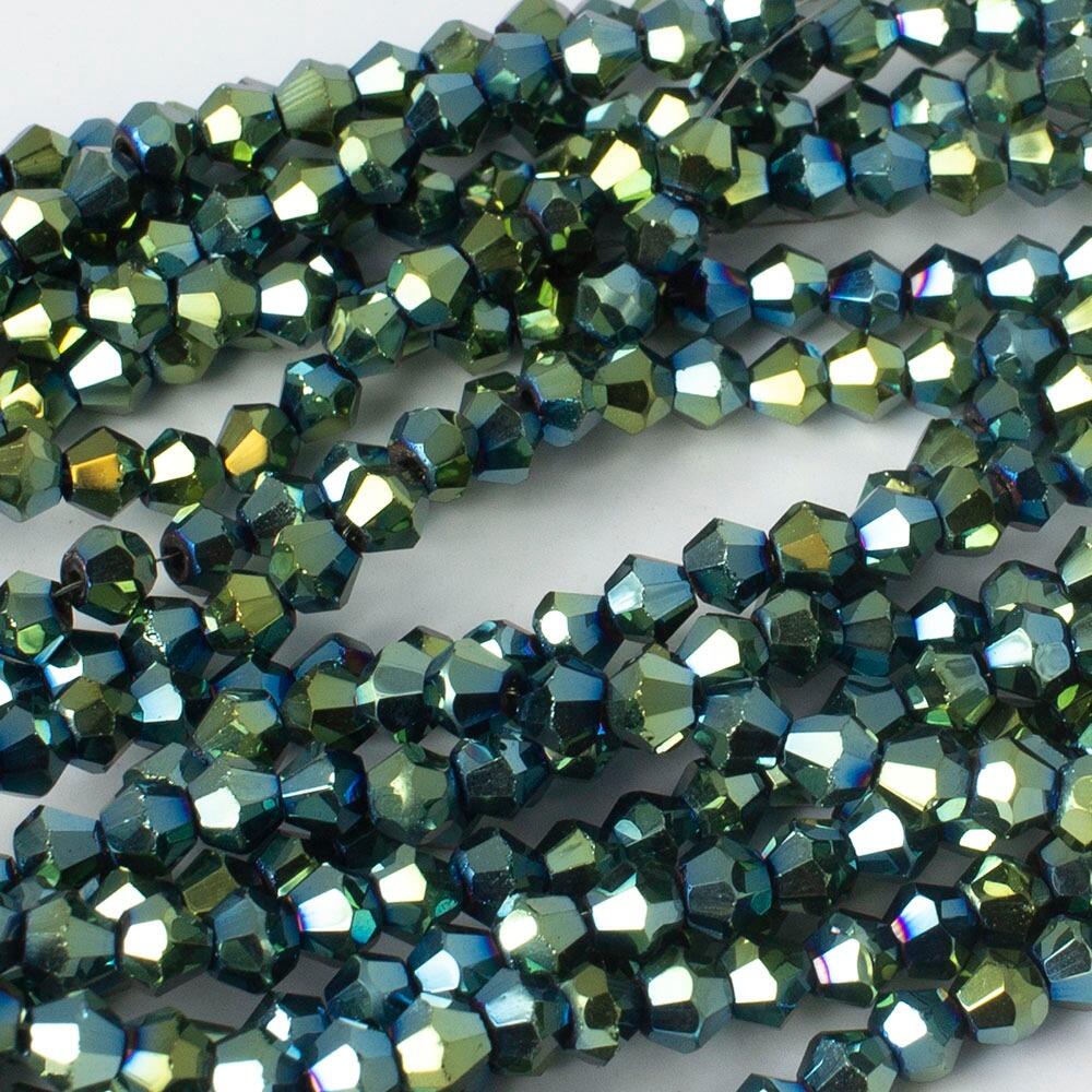 4mm crystal bicone beads green iris — faceted for jewelry making and beadwork