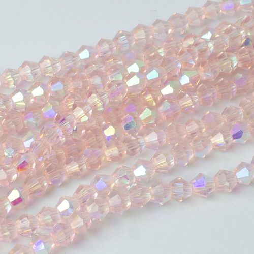 4mm crystal bicone beads pink ab — AB finish, faceted for jewelry making and beadwork