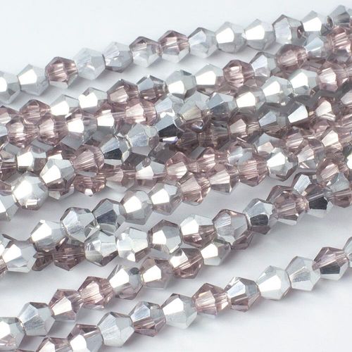 4mm crystal bicone beads half silver & pink — plated finish, ideal for jewelry making and beadwork