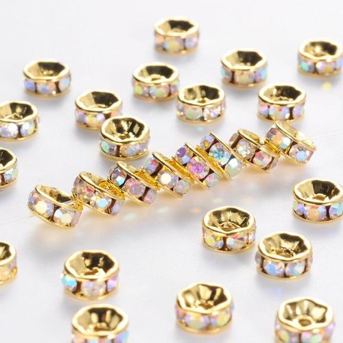 Diamante Spacer Rondelle Beads 6mm Gold Crystal AB 25pc 25 Pieces for jewellery making